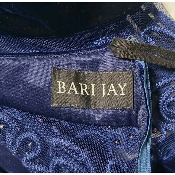 Bari Jay Dress Women's 9/10 Blue Velvelt Illusion Beaded Halter Holiday Maxi - Picture 3 of 10